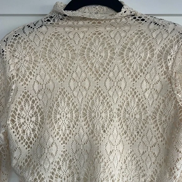 Free People Cream Crochet Lace Mock Neck Top - Picture 2 of 5